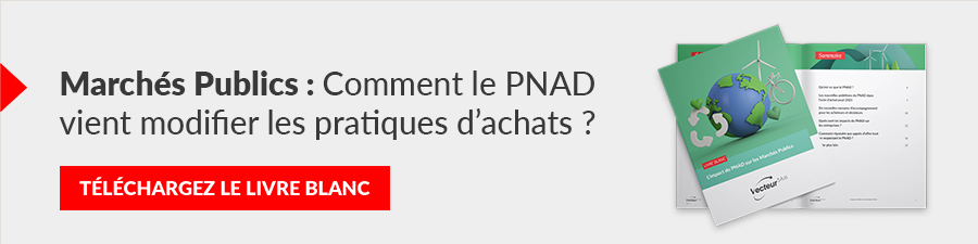 Illustration de la couverture de notre livre blanc en volume : "Comment le PNAD va faire évoluer les pratiques d'achats dans les Marchés Publics".