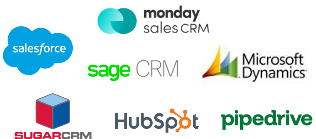 Logiciels de CRM : Salesforce, hubspot, Pipedrive, Sage CRM, Sugar CRM, Microsoft dynamics, Monday sales CRM