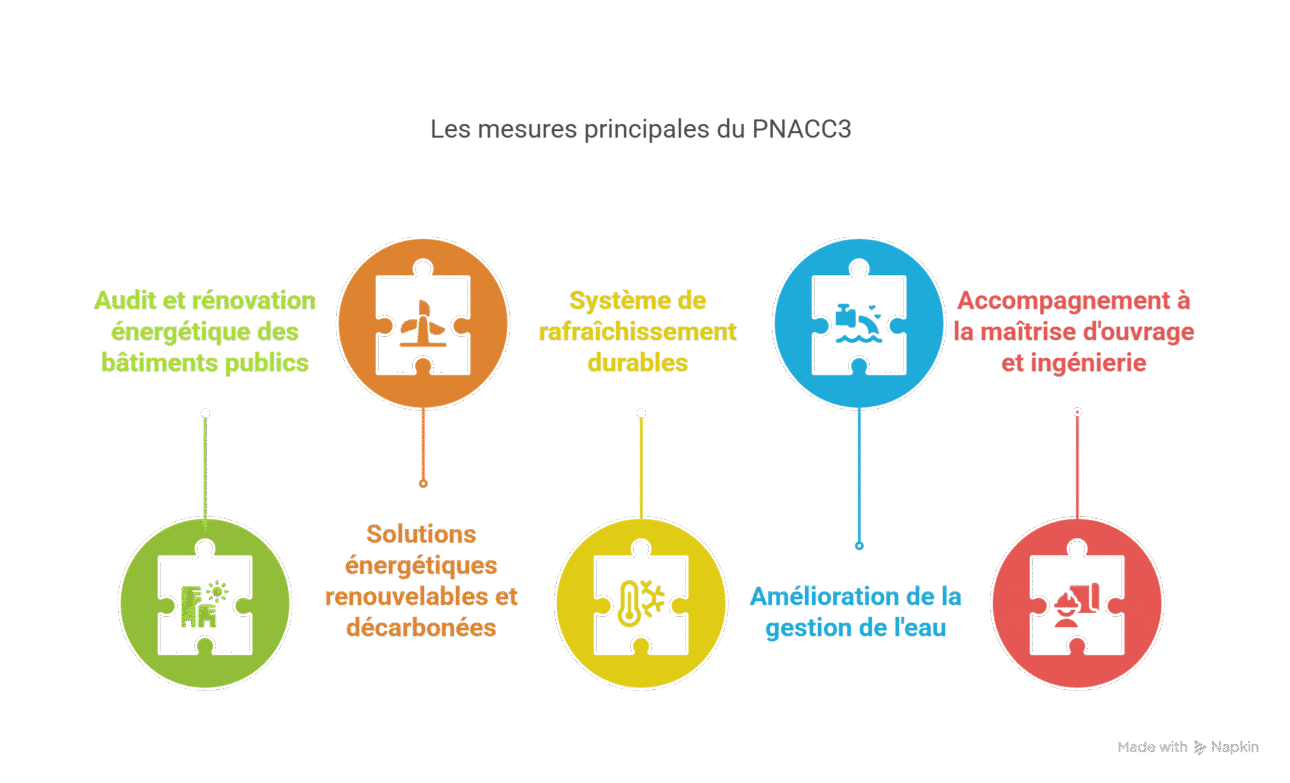 schéma explicatif des mesures du PNACC3 qui vont directement impacter les acheteurs publics